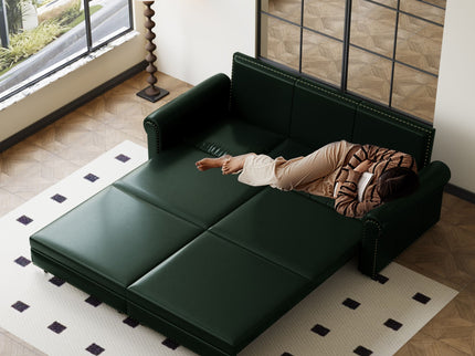 3 In 1 Convertible Sleeper Sofa With Nailhead Trim & Rolled Arm