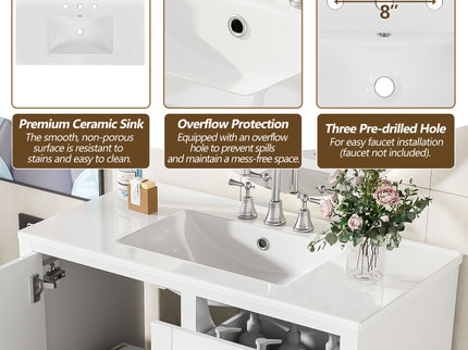 Bathroom Vanity, Modern Bathroom Cabinet With Sink Combo Set, Bathroom Storage Cabinet With A Soft Closing Door And 3 Drawers, Solid Wood Frame
