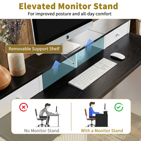 Fluted L-Shaped Desk With Charging Station & Storage Cabinet