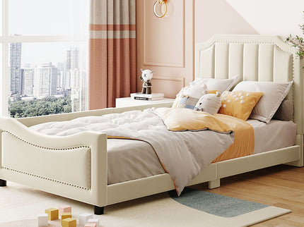 Upholstered Daybed With Classic Stripe Shaped Headboard