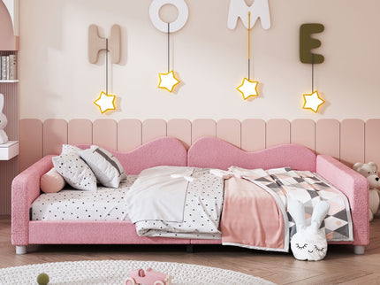 Upholstered Daybed, Sherpa Fabric Sofabed With Cloud-Shaped Backrest