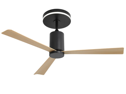 Modern Flush Mount Ceiling Fan With Led Light And Remote Control, 3 ABS Blades Noiseless Reversible Dc Motor For Patio Living Room - Matte Black