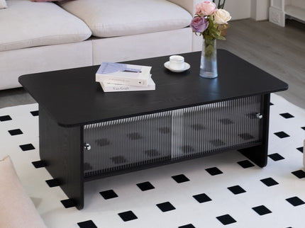 Rectangular Coffee Table With Sliding Door Storage Center