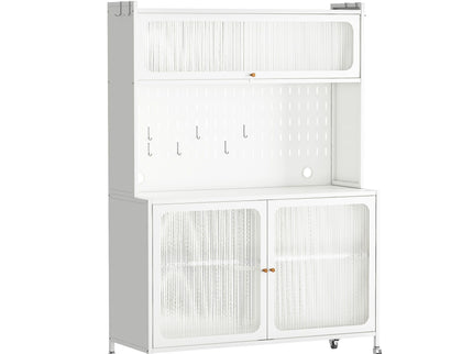 Contemporary Kitchen Pantry Cabinet With Glass Doors, Adjustable Shelves, Steel - Brushed Nickel