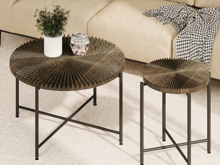 Radial - Pattern Coffee And End Table Set Waterproof Cover, Distressed Cylindrical Design (Set of 2)