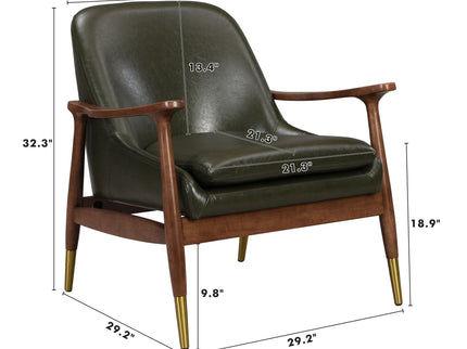 Mid - Century Accent Chair With Cushioned Seat, Brass Tipped Legs