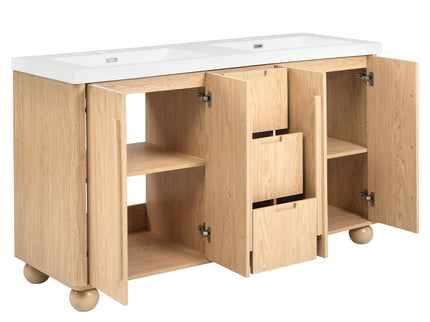 Double Sink Bathroom Vanity With Sinks, Soft Close Doors & 3 Drawers - Wood