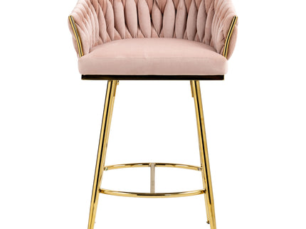 Counter Height Bar Stools Kitchen Island Counter Bar Stool With Hand - Wave Back, Golden Chromed Base And Footrest (Set of 2) - Pink