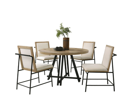 Tate - Round Dining Table With Cream Color Upholstered Chairs (Set of 5) - Oak Finish