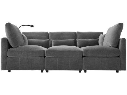 Modern Modular U-Shaped Sofa Bed With Movable Ottoman, USB Ports, Phone Holder