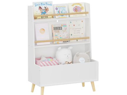 Bookshelf , Book Organizer With Toy Storage - White
