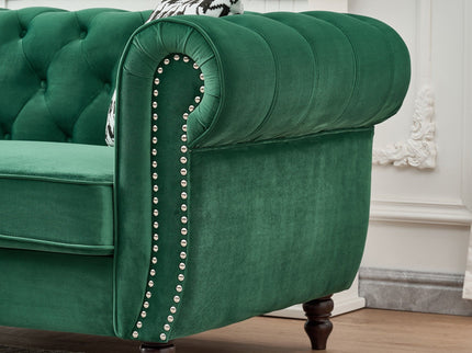 Chesterfield Fabric Sofa With Roll Armrest And Nailhead, Mid Century 2 Seater Couch