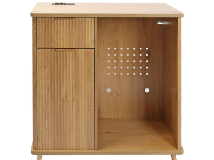 Fluted Coffee Bar Cabinet With Mini Fridge Space & Charging Station - Natural