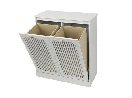 Louvered Flip Top Laundry Cabinet With Dual Fabric Baskets - White