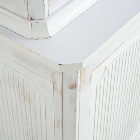 Vintage Display Cabinet With Double Glass Doors, Traditional Style Hutch For Home Or Workspace Washed - White Washed