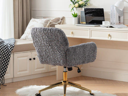 Office Chair, Artificial Rabbit Hair Home Office Chair With Metal Base, Adjustable Desk Chair Swivel Office Chair, Vanity Chair