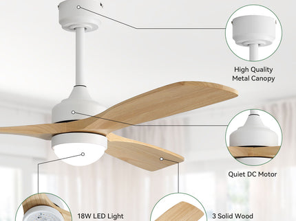 52" Ceiling Fan With Dimmable LED Light, 6 Speed DC Motor, 3 Blades