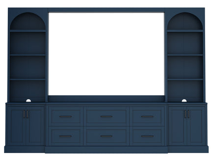 Arched Entertainment Center Wall Unit With 6 Drawers, Large TV Stand With Bookshelves