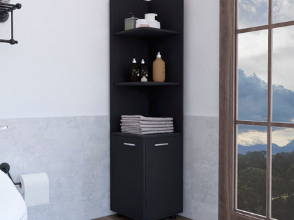 Corner Cabinet Tall With 3 Tier Shelf And 2 Door - Black