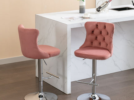 Swivel Barstools Adjusatble Seat Height From 25-33", Modern Upholstered Base Bar Stools With Backs Comfortable Tufted For Home Pub And Kitchen Island (Set of 2)