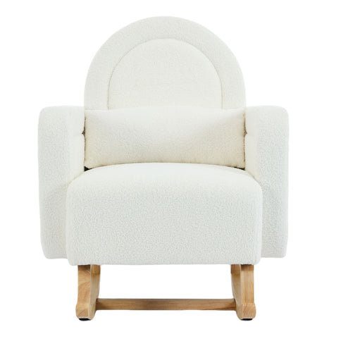 Accent Rocking Chair With Curved Back & Pillow, Base, Ultimate Comfort For Living Room Or Nursery - Cream White