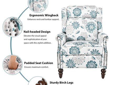 Push Back Recliner Chair Upholstered Recliner Armchair With Classic Wing Back And Solid Gourd-Shaped Legs
