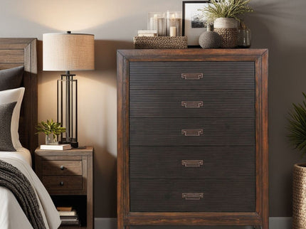 5 Drawer Chest, 2 Tone - Brown