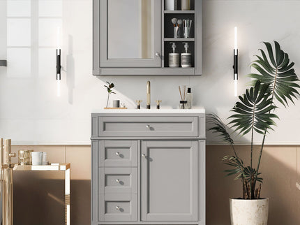 Bathroom Vanity With Medicine Cabinet, Royal Mirror Cabinet, Modern Bathroom Storage Cabinet With 2 Soft Closing Doors And 4 Drawers