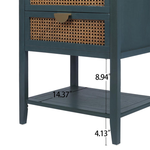 2 Drawer Side Table, Natural Rattan