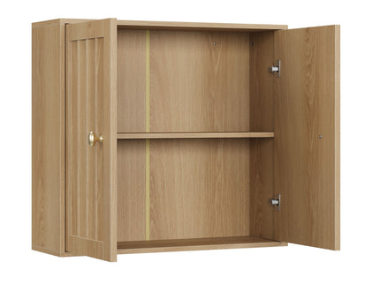 Wall Mounted Bathroom Cabinet With Double Doors And Vertical Grooved Design For Bathrooms - Oak