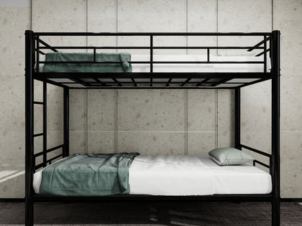 Metal Bunk Bed For Kids, Convertible Bedframe With Ladders & Guardrail