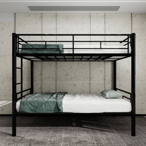 Metal Bunk Bed For Kids, Convertible Bedframe With Ladders & Guardrail