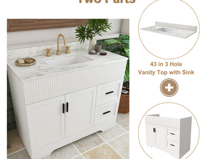 Bathroom Vanity Set, Fluted Cabinet, Soft Close Doors, 3 Faucet Holes, Sink Included - White
