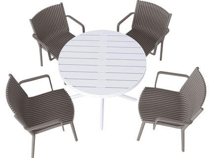 4 Modern Stackable Plastic Armchair Matched With Round Table