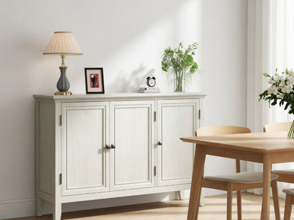 3 Door Buffet Cabinet With Adjustable Shelves - Matte White / Grayish