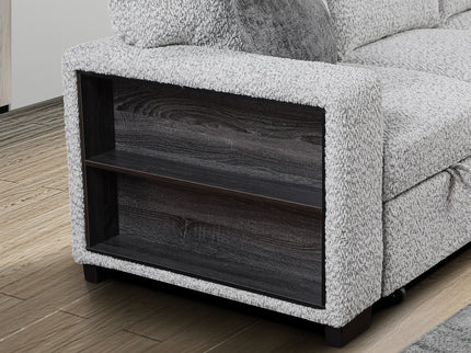 Buzz - Reversible Sleeper Sectional Sofa With Storage Chaise, Console Arm, USB Charging & Cup Holders - Gray