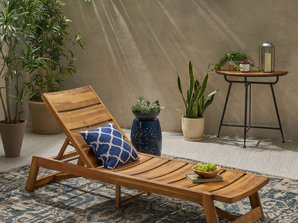 Outdoor Chaise Lounge With Adjustable Seating And Slat Panel - Yellow Brown