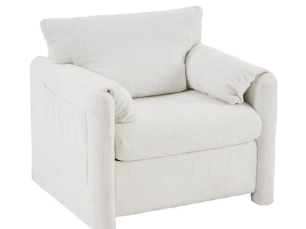 Fixed Modern Accent Chair Single Seater Plush Chenille Lounge Chair With High Resilience Cushion - Ivory White