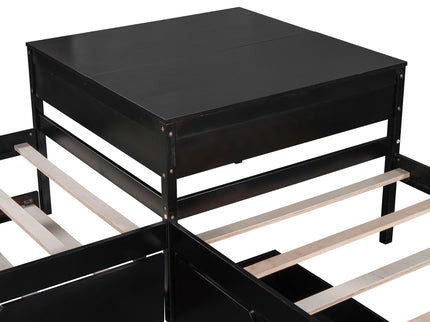 L Shaped Platform Bed With Trundle And Drawers Linked With Built In Desk
