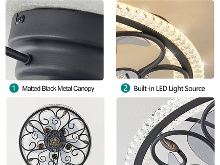 Flower Caged Ceiling Fan With LED Light And Remote Control - Matte Black
