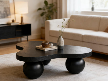 Cloud Shaped Coffee Table & 3 Ball Legs For Living Room - Black