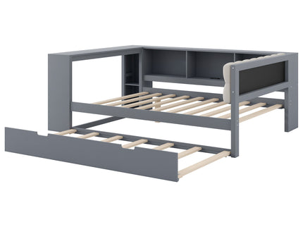 Upholstered Headboard Platform Bed With Storage Shelves, Trundle, Charging Station