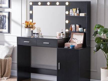 Vanity Desk With Mirror And Lights, 46.4In Dressing Table With 2 Large Drawer & Large Vertical Organizer, 3 Level Dresser & 3 Lighting Modes Adjustable Brightness, Suitable For Bedroom
