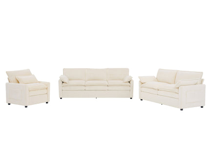 Modern Sofa Set With Double Layer Cushion And Side Storage Pockets