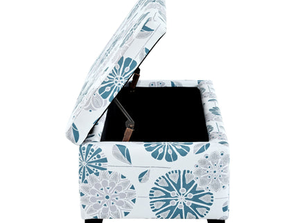 Luxury Storage Ottoman With Floral Patterned Fabric, Soft-Close Hinges, Multi Functional