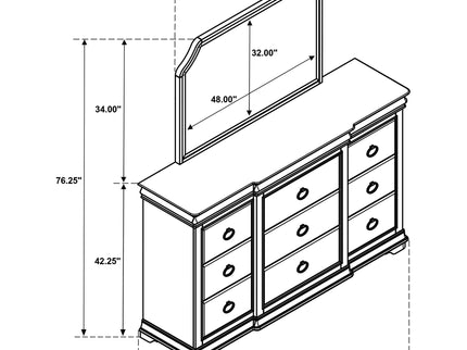 Leonide - 9 Drawer Dresser With Mirror - Cherry