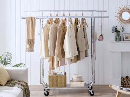 Heavy Duty Double Clothing Garment Rack With Shelves - Silver