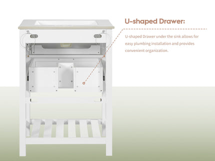 Modern Bathroom Vanity With Integrated Sink, Cabinet With 1 Deep Drawer And 1 Tip-Out Drawer