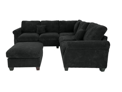 Modern Sectional Set With Corner Wedge, Loveseat, Ottoman & 2 Pillows