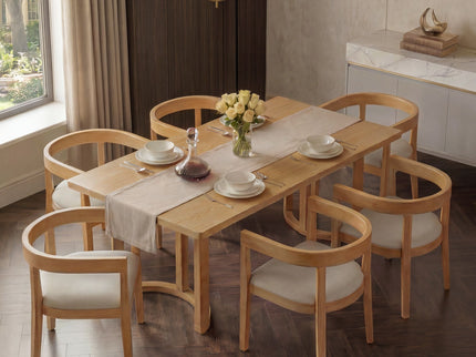 Rectangular Dining Table Set For 6 With Upholstered Barrel Back Chairs